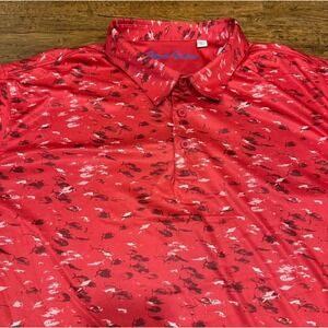 Robert Graham Red Fish Print Casual Preppy Performance Golf Polo Shirt Men 3XLT